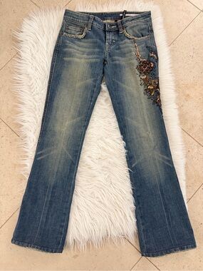 Buffalo David Bitton Embellished Bootcut Floral Sequin Jeans Y2K Distressed 26